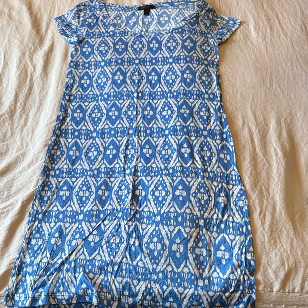 J. Crew Blue and Cream Patterned Top